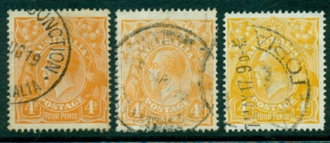 Australia-KGV-Head-4d-Orange-Single-Wmk-3-x-Shades-FU-lot21812