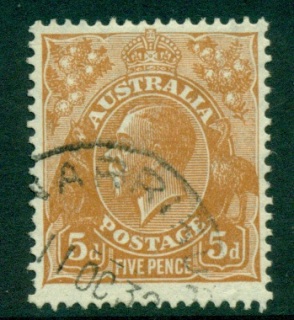 Australia-KGV-Head-5d-Yellow-Brown-C-of-A-Wmk-FU-lot25140