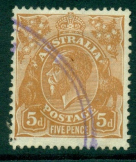 Australia-KGV-Head-5d-Yellow-Brown-C-of-A-Wmk-FU-lot25142