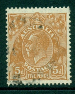 Australia-KGV-Head-5d-Yellow-Brown-C-of-A-Wmk-FU-lot25143