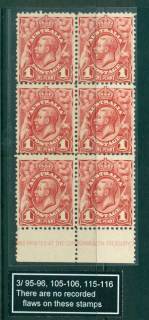 Australia-1913-1d-Red-Engraved-Pl.jpg.3-part-Imprint-blk-6-MUH-Lot28121