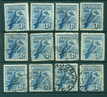 Australia-1928-3d-Kookaburra-Asst-Used-12-lot34660