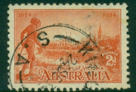 Australia-1934-Centenary-of-Victoria-2d-vermillion-Perf-10.5-FU