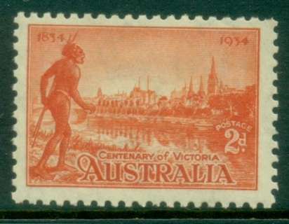 Australia-1934-Centenary-of-Victoria-2d-vermillion-Perf-10.5-MLH