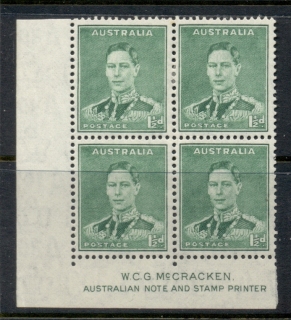 Australia-1938-42-KGVI-1-5d-green-McGraken-Imprint-blk4-MLH-MUH