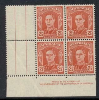 Australia-1942-44-KGVI-2-5d-Imprint-blk4-margin-crease-MUH