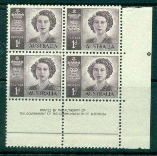 Australia-1947-1d-Princess-Elizabeth-Imp-Blk-4-MUH-lot34661