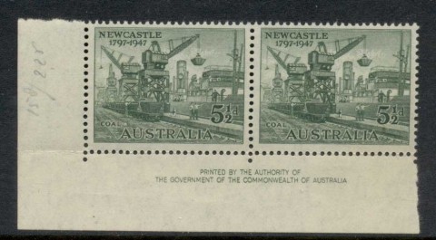 Australia-1947-Newcastle-5-5d-Dockyard-cranes-imprint-pr-MUH