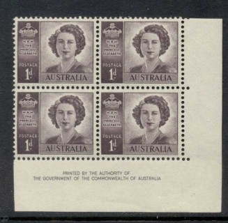 Australia-1948-Princess-Elizabeth-no-wmk-Imprint-blk4-MLH-MUH