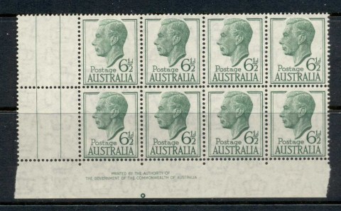 Australia-1950-52-KGVI-Portrait-6-5d-blue-green-imprint-blk8-MUH