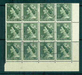 Australia-1953-QEII-3d-green-FDI-Block-12-FU-lot66317