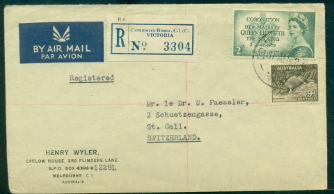 Australia-1953-Registered-Airmail-cover-to-Switzerland