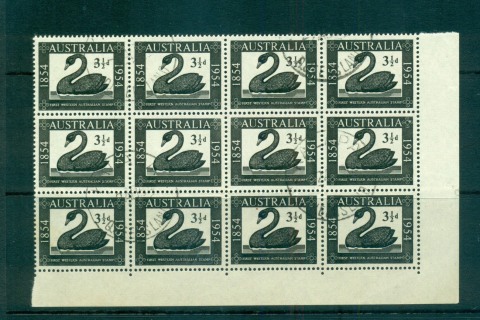 Australia-1954-Western-Australia-Stamp-Anniv.jpg.-FDI-Block-12-FU-lot66279