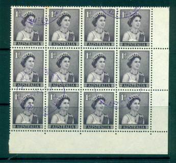 Australia-1959-QEII-1d-violet-FDI-Block-12-FU-lot66322