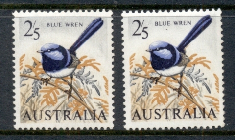 Australia-1963-65-Birds-2-3d-blue-wren-white-cream-papers-MLH