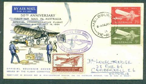 Australia-1964-50th-Anniversary-First-Air-Mail-Melburne-Sydney-Commemorative-Flight-16-Jy-64-lot42651