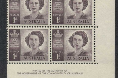 Australia-1948-Princess-Elizabeth-no-wmk-Imprint-blk4-MLH-MUH