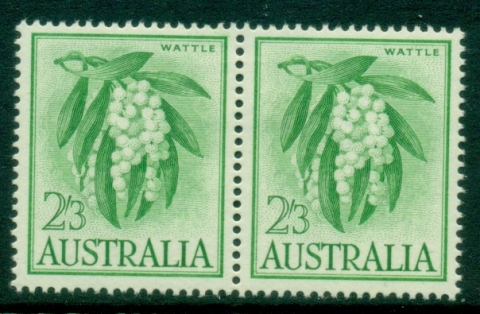 Australia-1959-64-QEII-Definitive-2sh3d-Wattle-yellow-green-pair-MLH