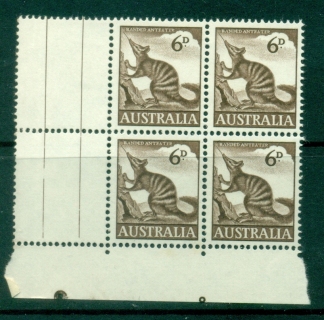 Australia-1959-64-QEII-Definitive-6d-Banded-Anteater-block-MLH