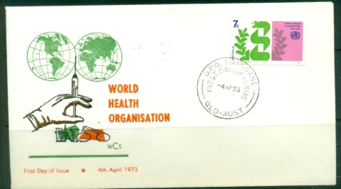 Australia-1973-WHO-World-health-Organisation-Wesley-green-orange-FDC