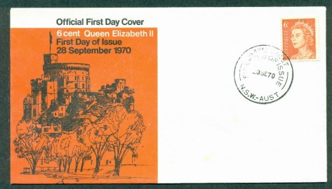 Australia-1970-QEII-6c-Orange-lt-tones-FDC-Lot27743