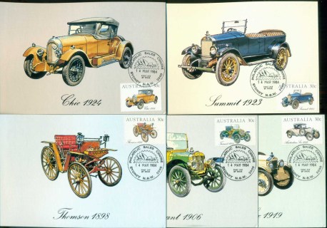 Australia-1984-Vintage-Cars-5x-Maxicards-lot80469