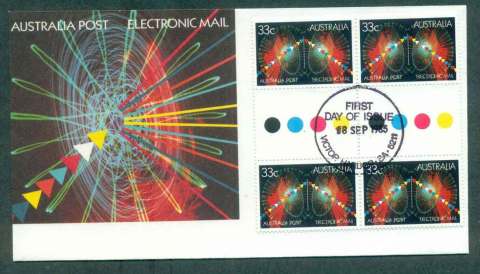 Australia-1985-Electronic-Mail-Gutter-Blk-4-Victor-Harbour-SA-FDC-Lot50378