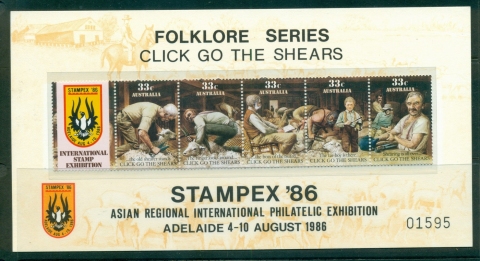 Australia-1986-Click-go-the-Shears-Stampex-Card-MUH-lot34604