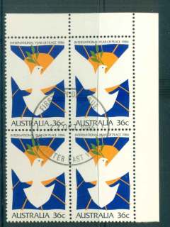 Australia-1986-Intl.jpg.-year-of-Peace-Blk-4-CTO-lot52194