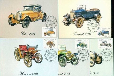 Australia-1984-Vintage-Cars-5x-Maxicards-lot80469