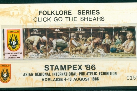 Australia-1986-Click-go-the-Shears-Stampex-Card-MUH-lot34604