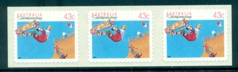 Australia-1990-43c-Skateboarding-PS-Str-3-MUH-lot34589