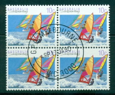 Australia-1990-Sports-10c-Windsurfing-P-13¼-x-13¾-Blk-4-CTO-lot34368