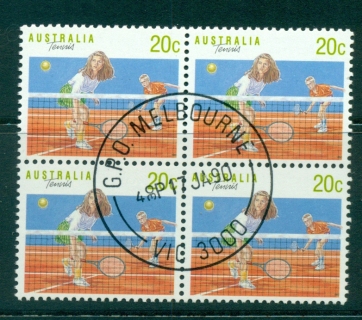 Australia-1990-Sports-20c-Tennis-P-13¼-x-13¾-Blk-4-CTO-lot34367