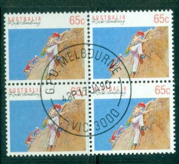 Australia-1990-Sports-65c-Rock-Climbing-P-13¼-x-13¾-Blk-4-CTO-lot34370