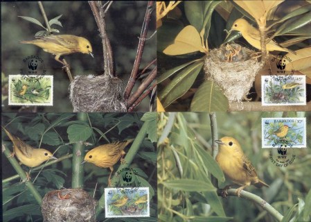 Barbados 1991 WWF Yellow warbler, bird Maxicards