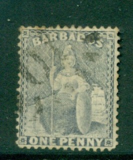 Barbados-1859-1d-blue-Perf-14-FU-lot55019