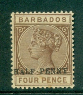 Barbados-1892-Half-penny-Opt-on-4d-brown-MH-lot55021