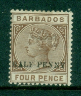 Barbados-1892-QV-Portrait-0-5d-surch-on-4d-MLH