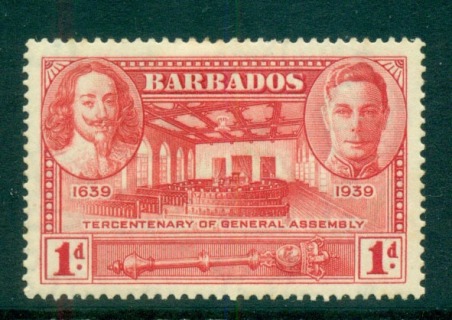 Barbados-1939-1d-Tercentenary-of-General-Assembly-MLH-lot55048