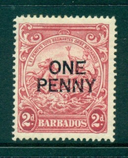 Barbados-1947-One-Penny-Opt-on-2d-Seal-of-Colony-MLH-lot55051