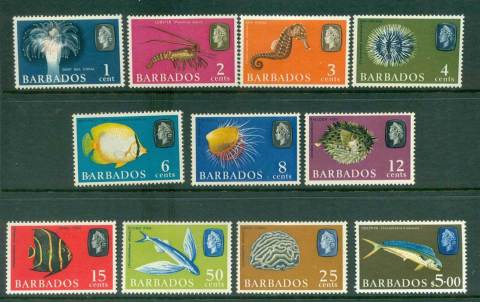 Barbados-1966-69-Fish-Defins-Wmk-Sideways-Asst-11-15-MLH-lot55060