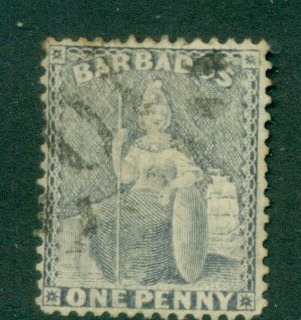 Barbados-1859-1d-blue-Perf-14-FU-lot55019