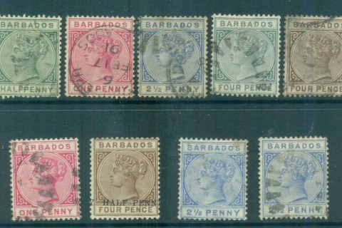Barbados-1882-85-Queen-Victoria-faults-FU-lot80758