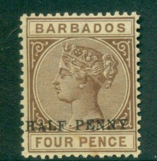Barbados-1892-Half-penny-Opt-on-4d-brown-MH-lot55021