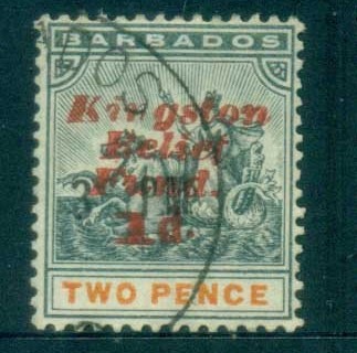 Barbados-1907-Kingston-Relief-Opt-FU-lot80849