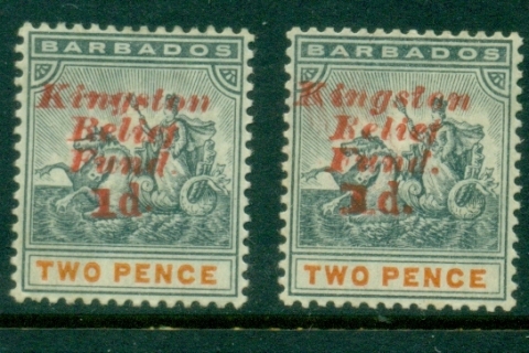 Barbados-1907-Kingston-relief-Fund-Opt-1d-on-2d-2x-MLH