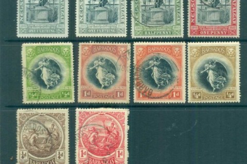 Barbados-1912-on-KGV-Asst-faults-MH-FU-lot80762