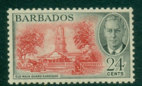 Barbados-1950-KGVI-Pictorial-24c-Old-Main-Guard-Garrison-MLH