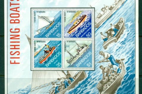 Barbados-1974-Fishing-Boats-MS-creased-RHS-MUH